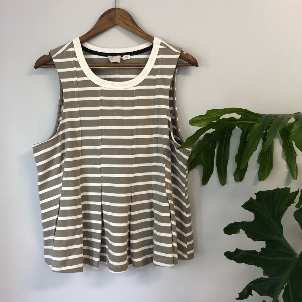 Anthropologie Striped Olive Green Peplum Top